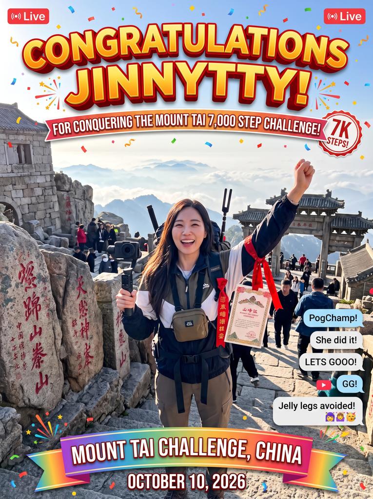 Congrats Jinny for completing the 7k Mount Tai Challenge! No sponsor, no race, n by russelladambowden