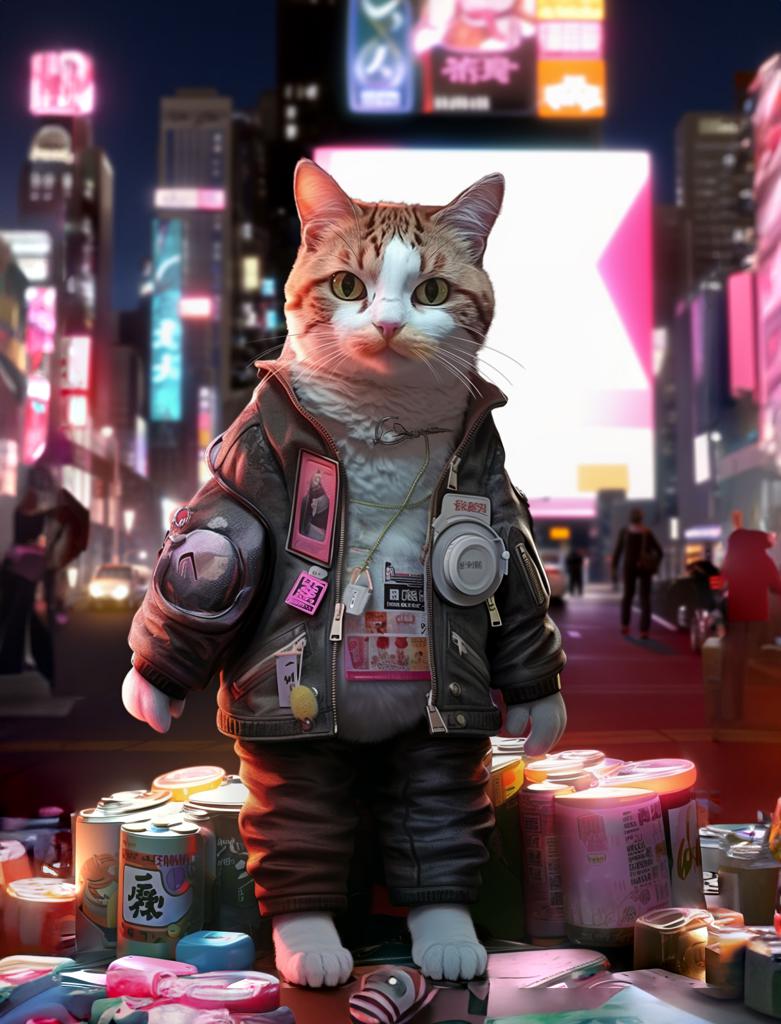 Jinny's cat (kiki & Simba) ,  wear tech clothes , cyberpunk 