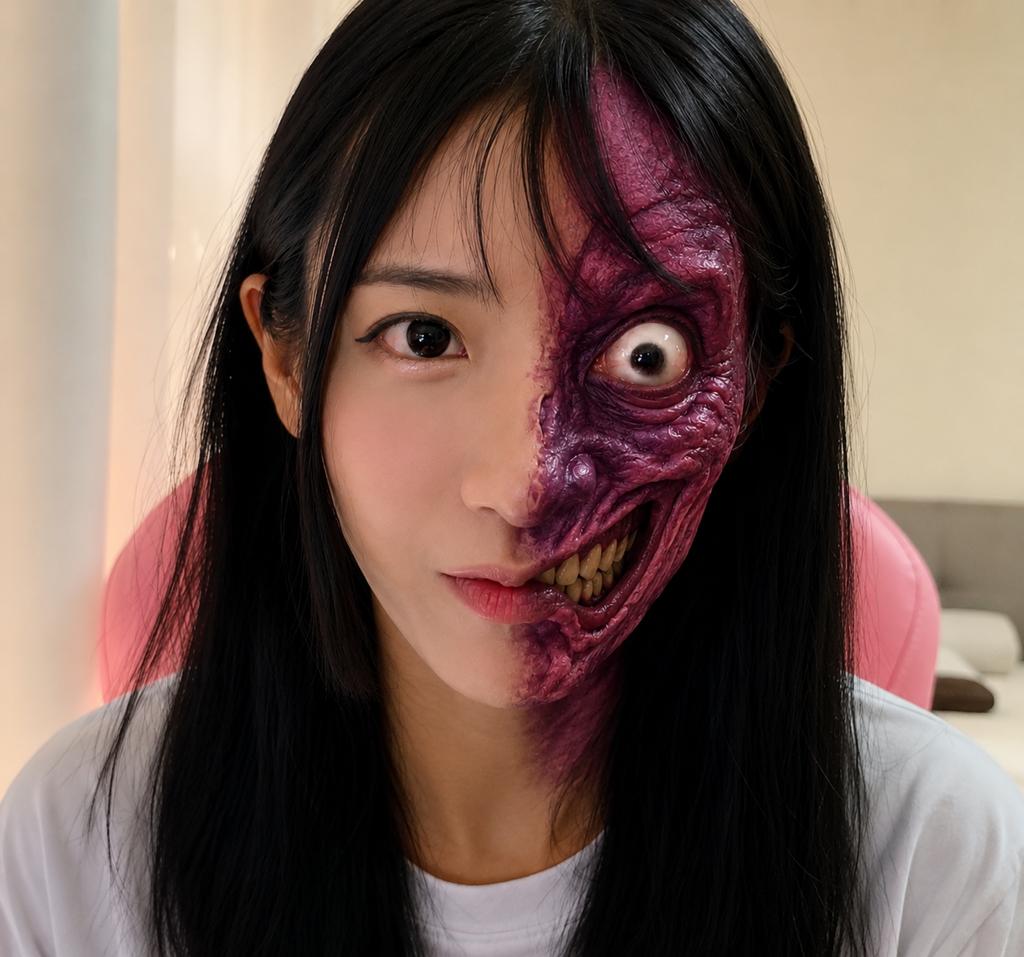 This is how Jinny thinks she looks like with and without make-up.     jk
