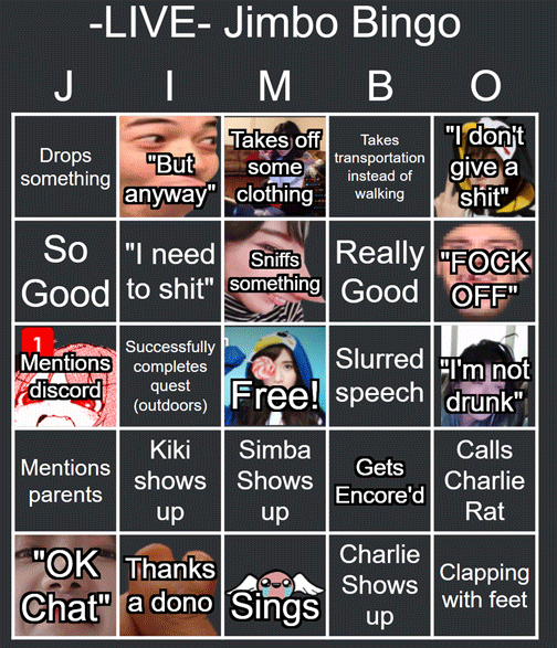 updated **Drunk Jimbo Bingo** to **Live Jimbo Bingo ** Squares can be added/remo
